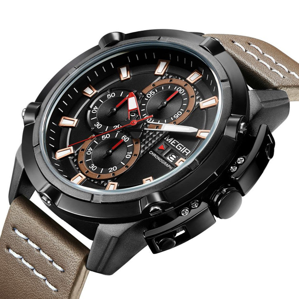 MEGIR Luxury Men's Watch Top Brand Fashion Sports Military Watches for Men Waterproof Quartz Wristwatch Leather Clock Man 2062-5