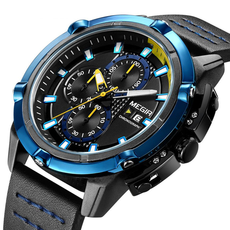 MEGIR Luxury Men's Watch Top Brand Fashion Sports Military Watches for Men Waterproof Quartz Wristwatch Leather Clock Man 2062-7