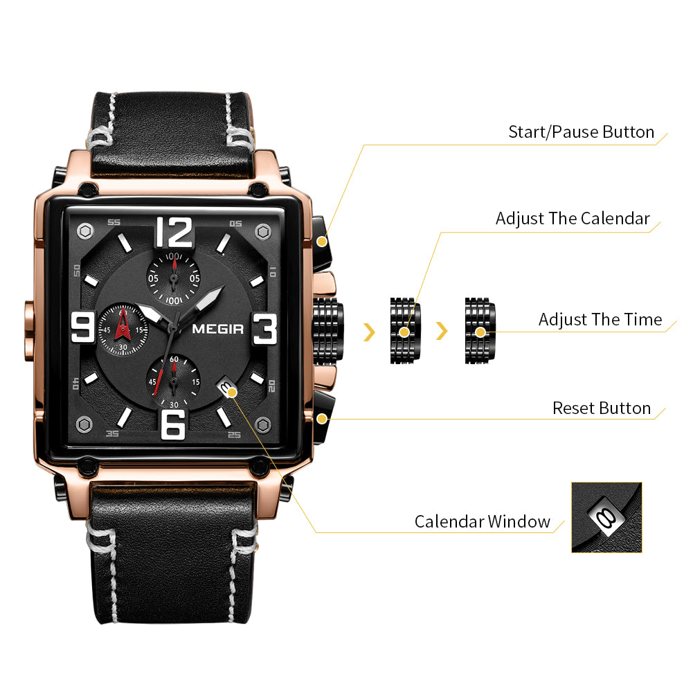MEGIR Men Watch Top Brand Luxury Chronograph Quartz Watches Clock Men Leather Sport Army Military Wrist Watch Relogio Masculino-14