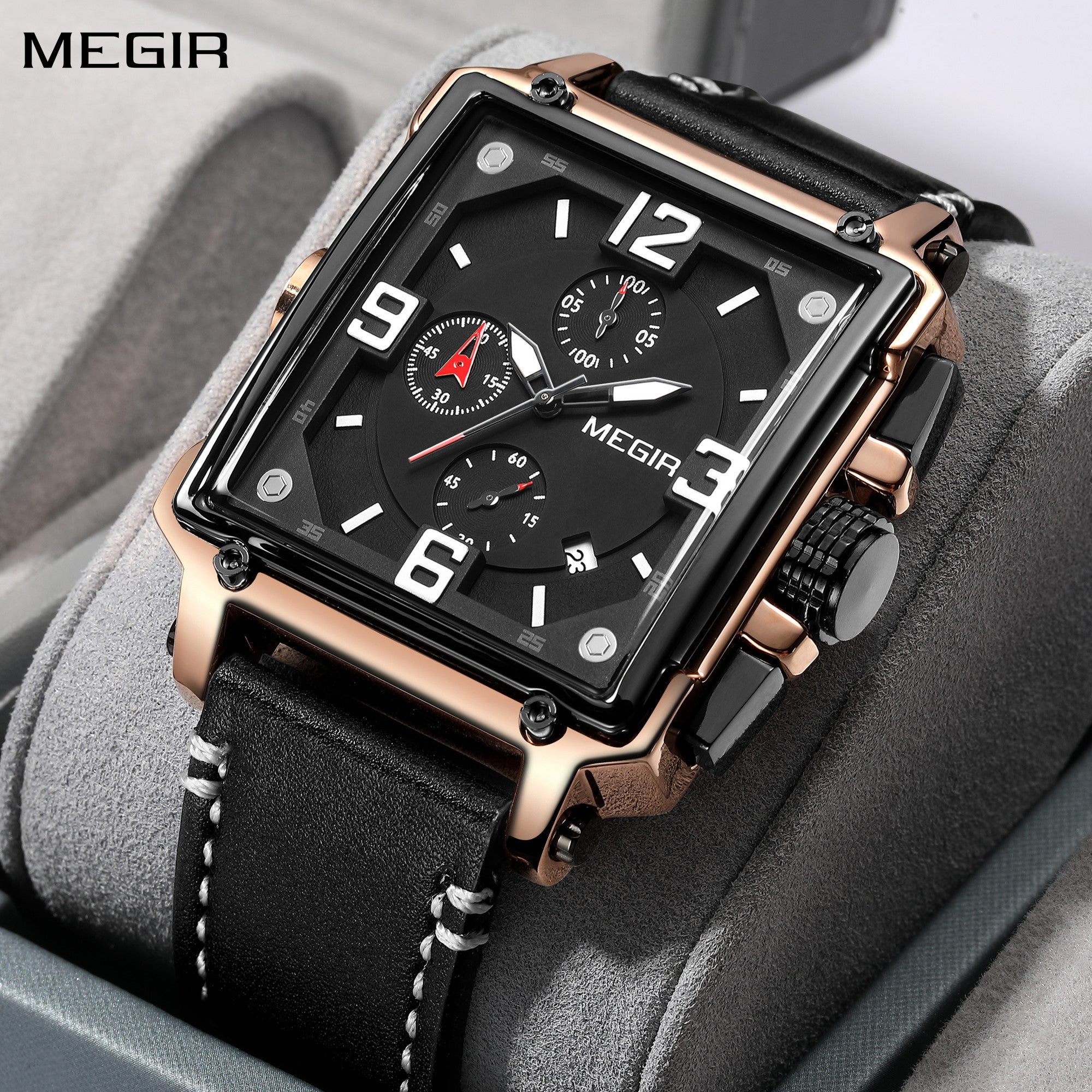 MEGIR Men Watch Top Brand Luxury Chronograph Quartz Watches Clock Men Leather Sport Army Military Wrist Watch Relogio Masculino-0