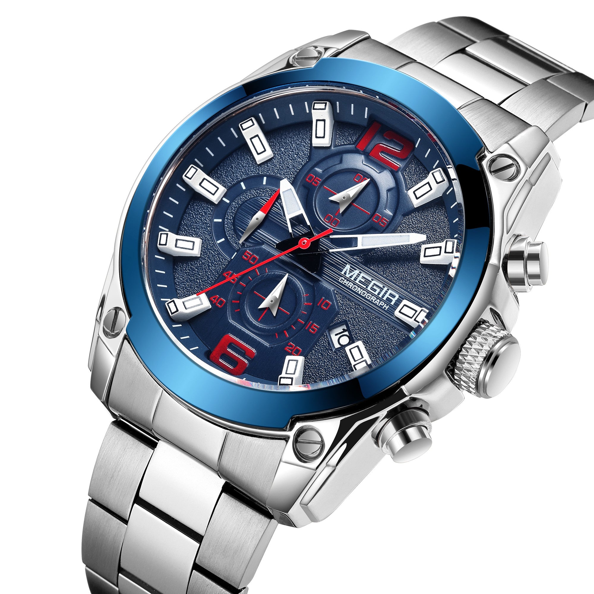 MEGIR Original Luxury Men Chronograph Stainless Steel Wristwatch Waterproof Luminous Quartz Watch Clock Calendar Reloj Hombre-6