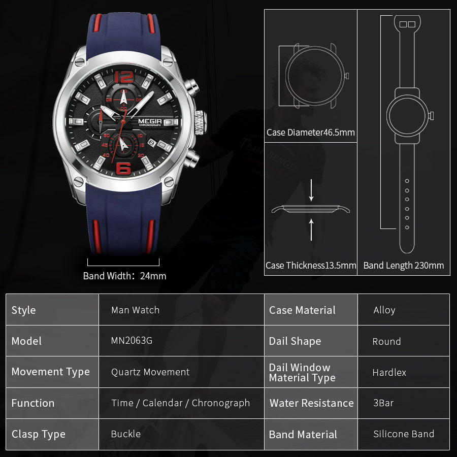 MEGIR Sport Watch Silicone Strap Chronograph Men Quartz Military Watch Waterproof Wrist Watches Relogio Masculino Man Clock-5