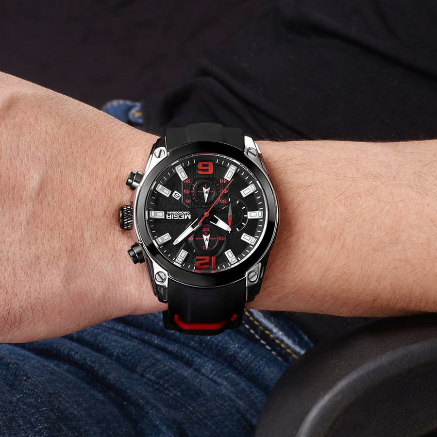 MEGIR Sport Watch Silicone Strap Chronograph Men Quartz Military Watch Waterproof Wrist Watches Relogio Masculino Man Clock-3