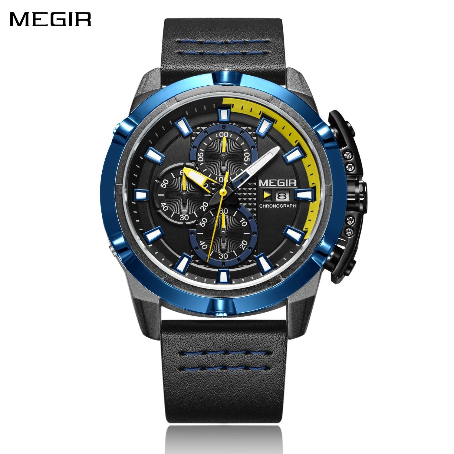 MEGIR Luxury Men's Watch Top Brand Fashion Sports Military Watches for Men Waterproof Quartz Wristwatch Leather Clock Man 2062-0
