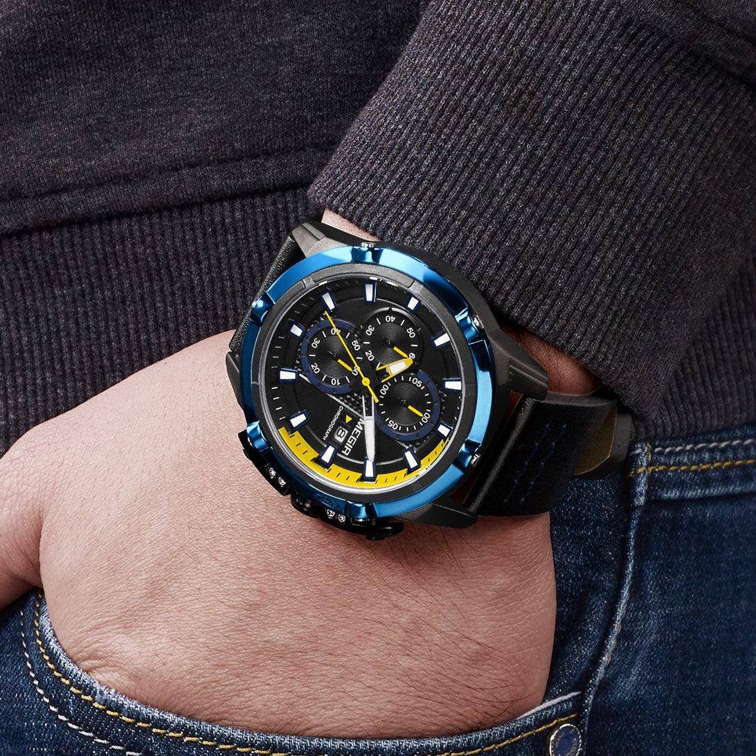 MEGIR Luxury Men's Watch Top Brand Fashion Sports Military Watches for Men Waterproof Quartz Wristwatch Leather Clock Man 2062-2