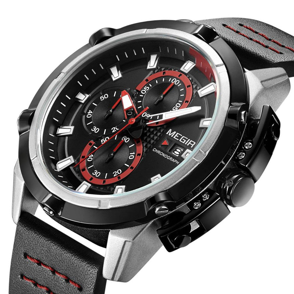 MEGIR Luxury Men's Watch Top Brand Fashion Sports Military Watches for Men Waterproof Quartz Wristwatch Leather Clock Man 2062-6