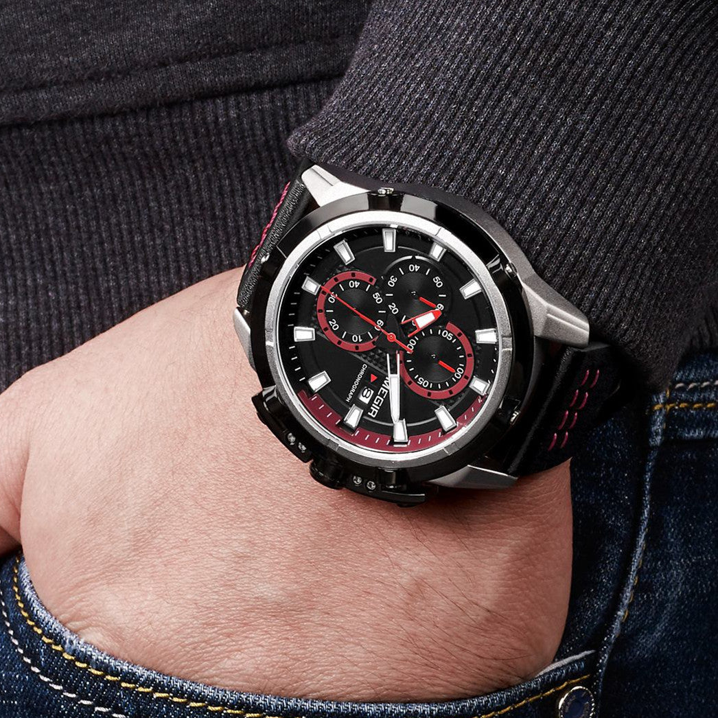 MEGIR Luxury Men's Watch Top Brand Fashion Sports Military Watches for Men Waterproof Quartz Wristwatch Leather Clock Man 2062-3