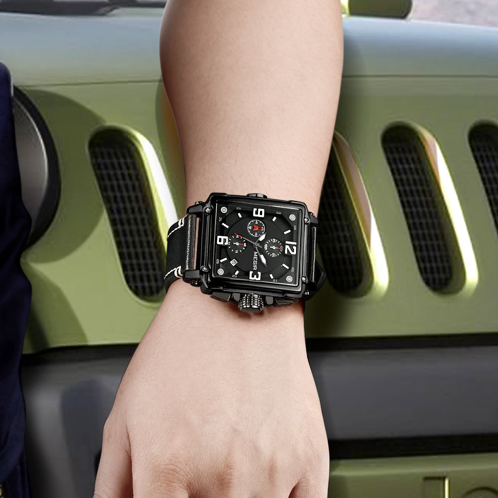 MEGIR Men Watch Top Brand Luxury Chronograph Quartz Watches Clock Men Leather Sport Army Military Wrist Watch Relogio Masculino-4