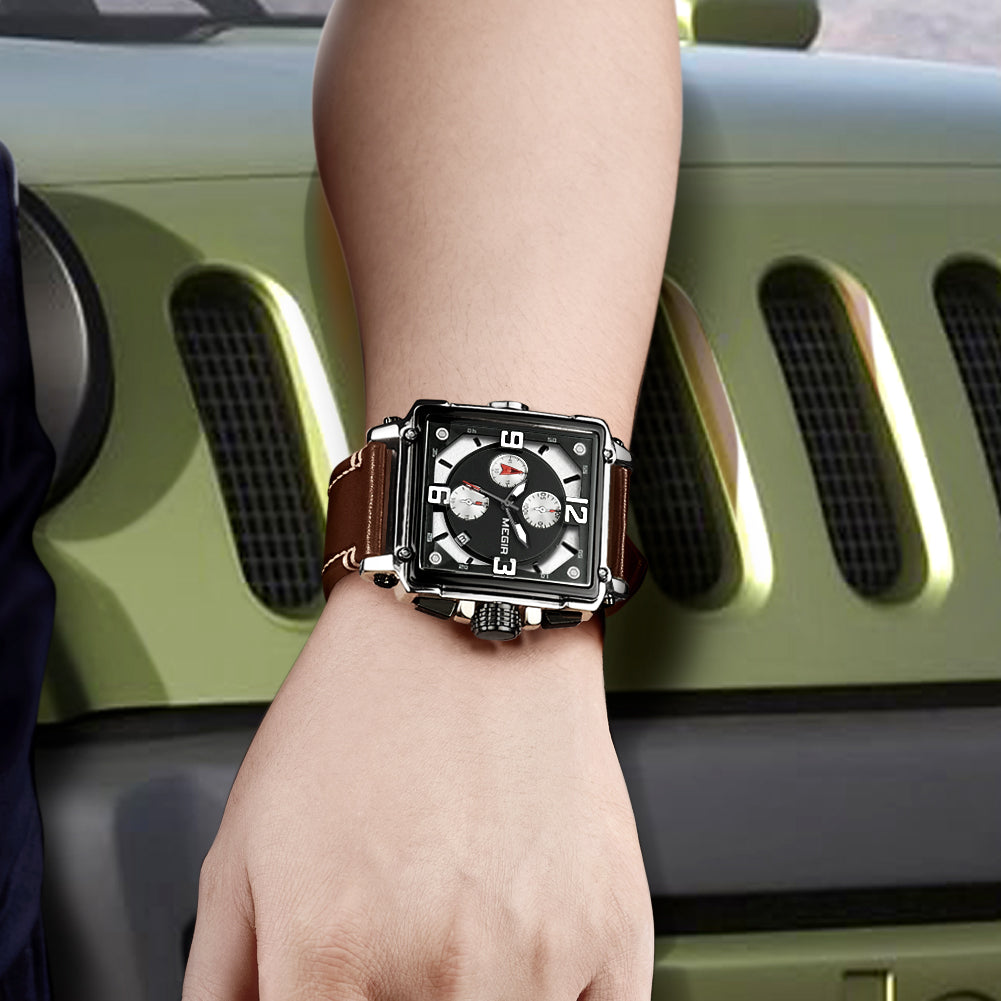 MEGIR Men Watch Top Brand Luxury Chronograph Quartz Watches Clock Men Leather Sport Army Military Wrist Watch Relogio Masculino-5