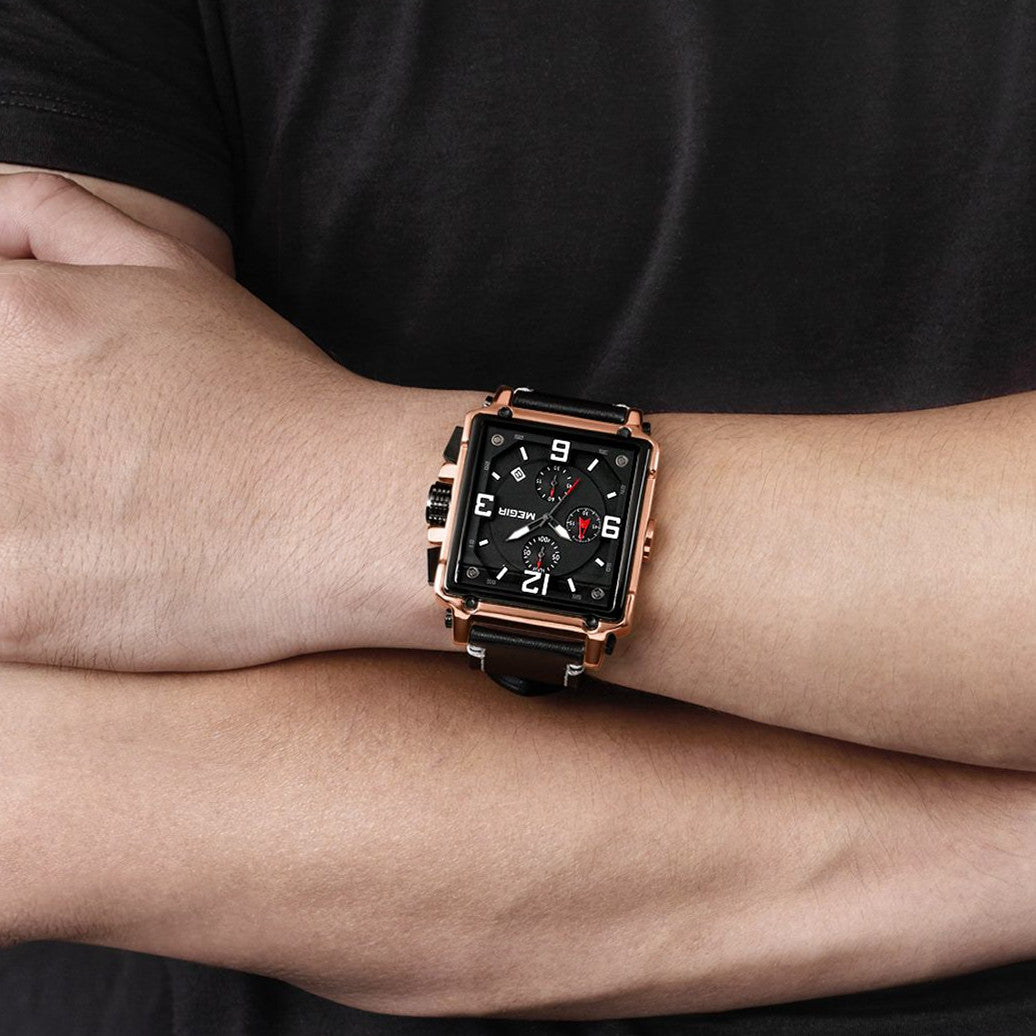 MEGIR Men Watch Top Brand Luxury Chronograph Quartz Watches Clock Men Leather Sport Army Military Wrist Watch Relogio Masculino-2