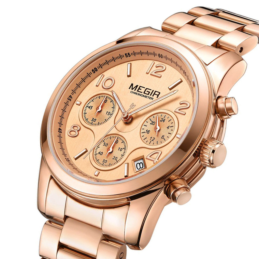 MEGIR Luxury Elegant Women Watch Stainless Steel Ladies Quartz Wristwatch Fashion Female Watches Casual Femme Relogio 2057-8