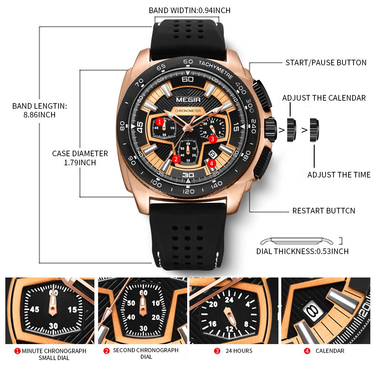 MEGIR Chronograph Men Sport Watch Fashion Silicone Army Military Watches Relogio Masculino Quartz Wrist Watch Clock Men 2056-6