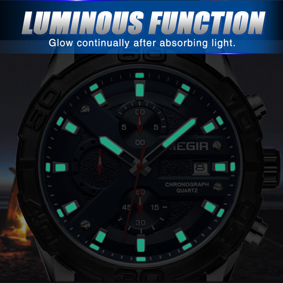 MEGIR Fashion Sport Watches for Men Top Brand Military Quartz Wristwatch Calendar Male Clock Chronograph Montre Homme 2055-12