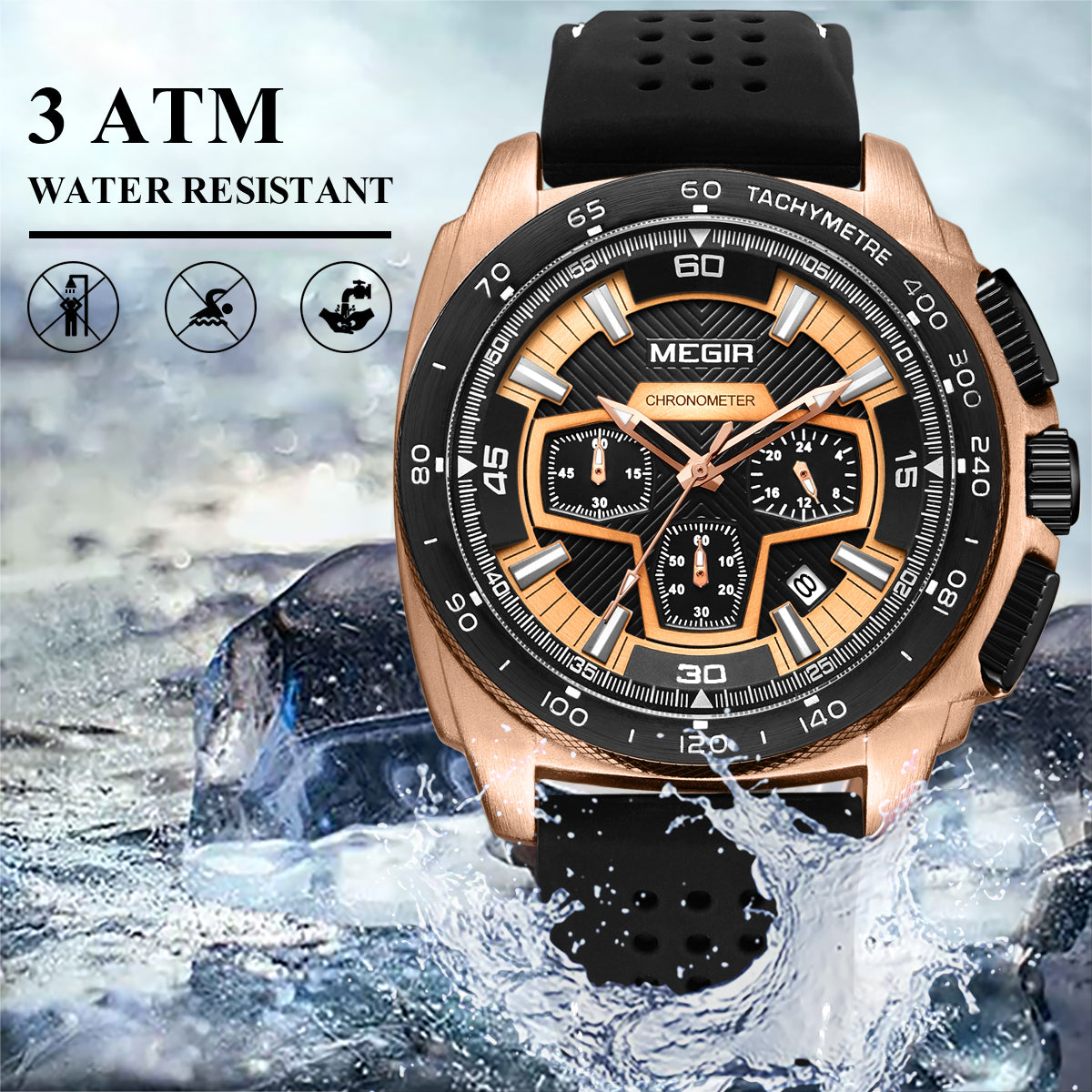 MEGIR Chronograph Men Sport Watch Fashion Silicone Army Military Watches Relogio Masculino Quartz Wrist Watch Clock Men 2056-7