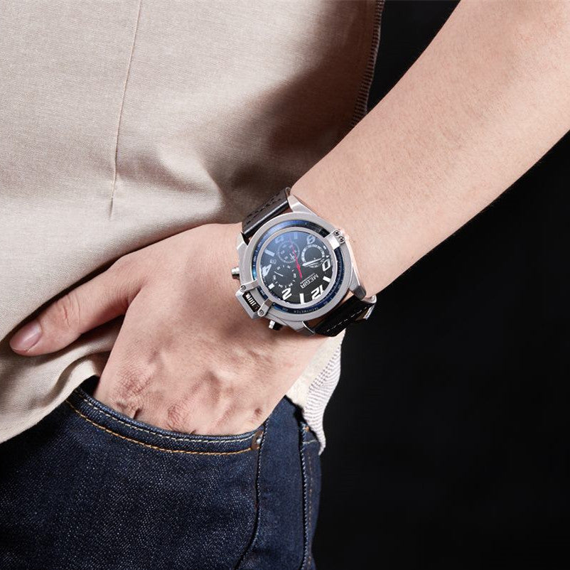 MEGIR Fashion Mens Watch Top Brand Luxury Sports Watches Waterproof Quartz Clock Leather Military Wrist Watch Relogio Masculino-1