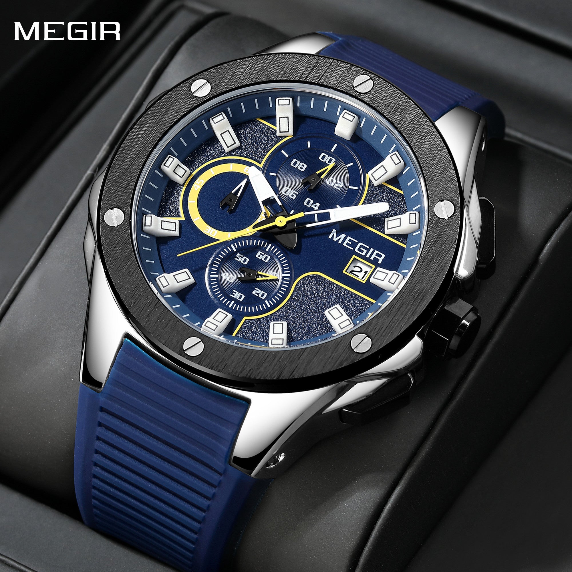 MEGIR Men Sport Military Watch Luxury Luminous Chronograph Quartz Watches Clock Calendar Waterproof Wristwatch Relogio Masculino-0