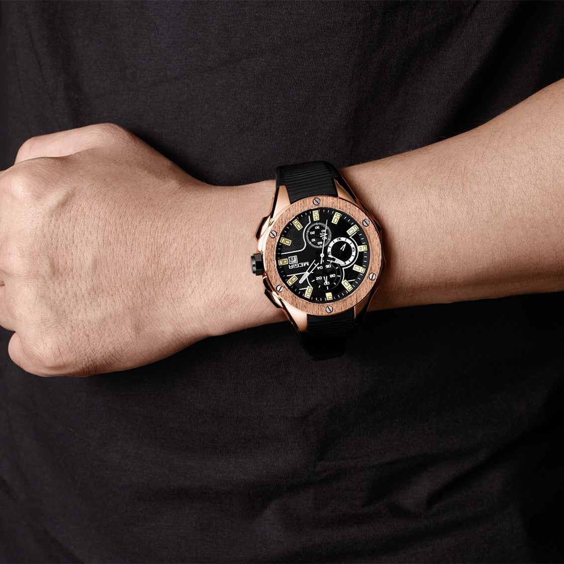 MEGIR Men Sport Military Watch Luxury Luminous Chronograph Quartz Watches Clock Calendar Waterproof Wristwatch Relogio Masculino-3