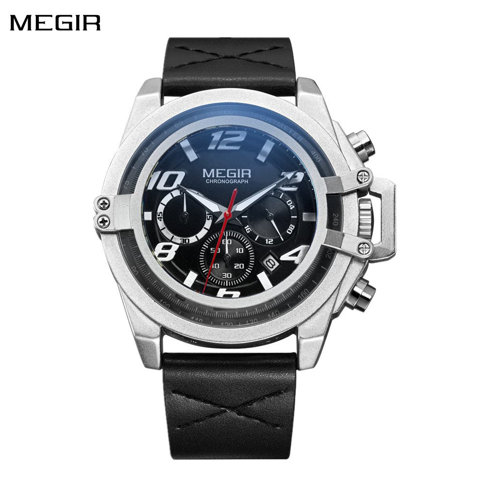 MEGIR Fashion Mens Watch Top Brand Luxury Sports Watches Waterproof Quartz Clock Leather Military Wrist Watch Relogio Masculino-0