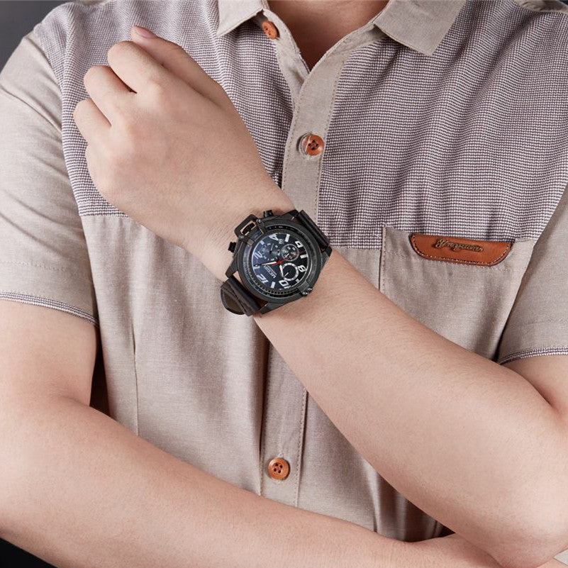 MEGIR Fashion Mens Watch Top Brand Luxury Sports Watches Waterproof Quartz Clock Leather Military Wrist Watch Relogio Masculino-2