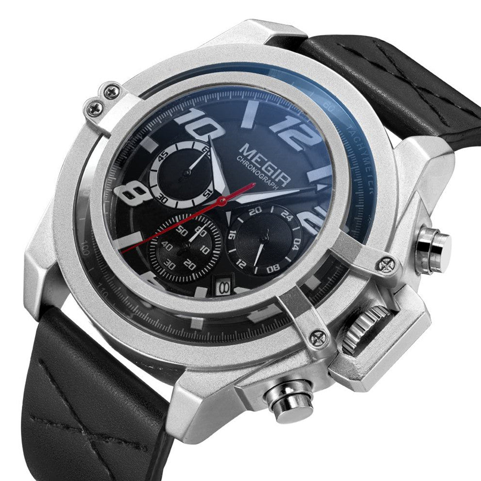 MEGIR Fashion Mens Watch Top Brand Luxury Sports Watches Waterproof Quartz Clock Leather Military Wrist Watch Relogio Masculino-3