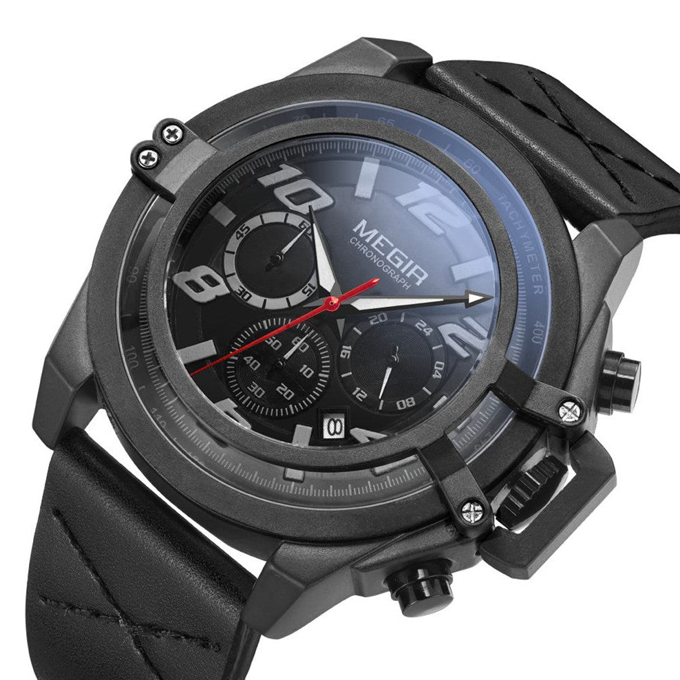 MEGIR Fashion Mens Watch Top Brand Luxury Sports Watches Waterproof Quartz Clock Leather Military Wrist Watch Relogio Masculino-5