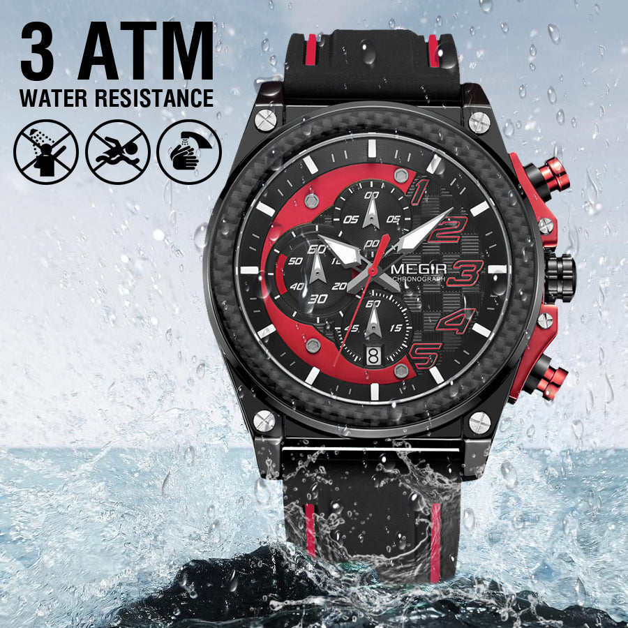MEGIR Chronograph Sport Watch Men Silicone Military Wrist Watches Waterproof Date Clock Top Brand Quartz Watch Reloj Hombre 2051-12
