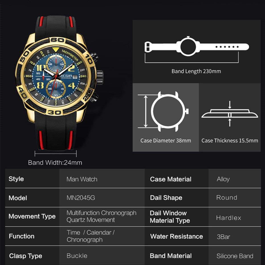 MEGIR Fashion Sports Watches for Mens Luxury Quartz Casual Wristwatch Relogio Masculino Man Chronograph Silicone Strap Clock-4