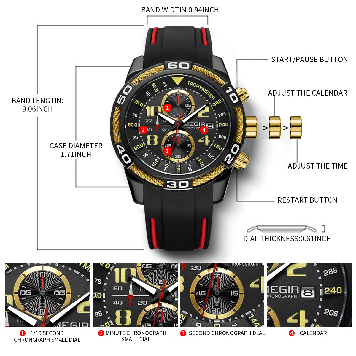 MEGIR Fashion Sports Watches for Mens Luxury Quartz Casual Wristwatch Relogio Masculino Man Chronograph Silicone Strap Clock-5