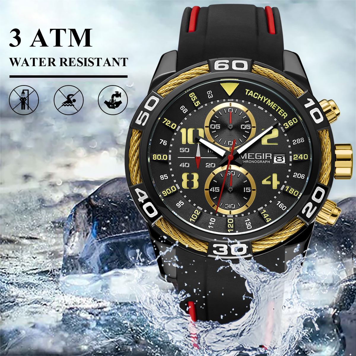 MEGIR Fashion Sports Watches for Mens Luxury Quartz Casual Wristwatch Relogio Masculino Man Chronograph Silicone Strap Clock-6