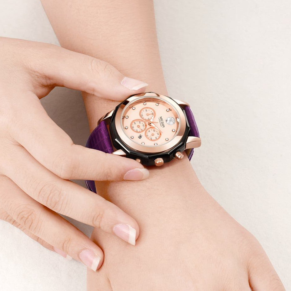 MEGIR Luxury Brand Women Bracelet Watches Ladies Fashion Quartz Sport Wristwatch Leather Dress Clock Chronograph Reloj Hombre-1