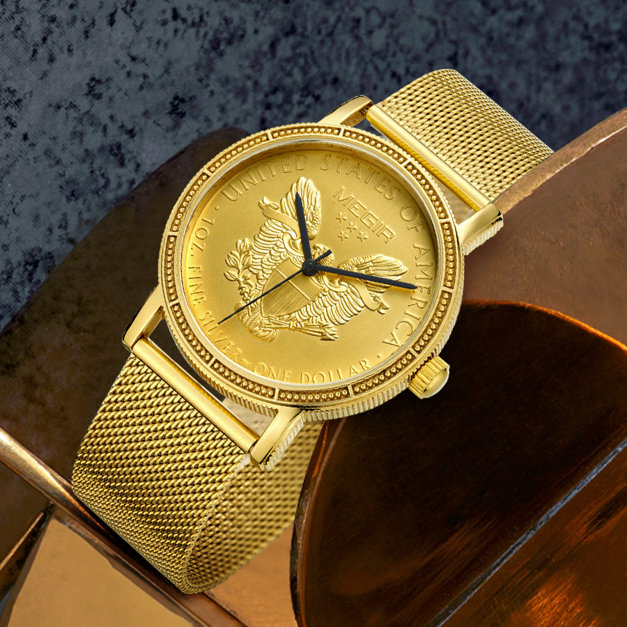 MEGIR Luxury Business Watches for Men Gold Steel Mesh Strap Men Quartz Watches Waterproof Wrist Watch Clock Reloj Hombre 2032-2