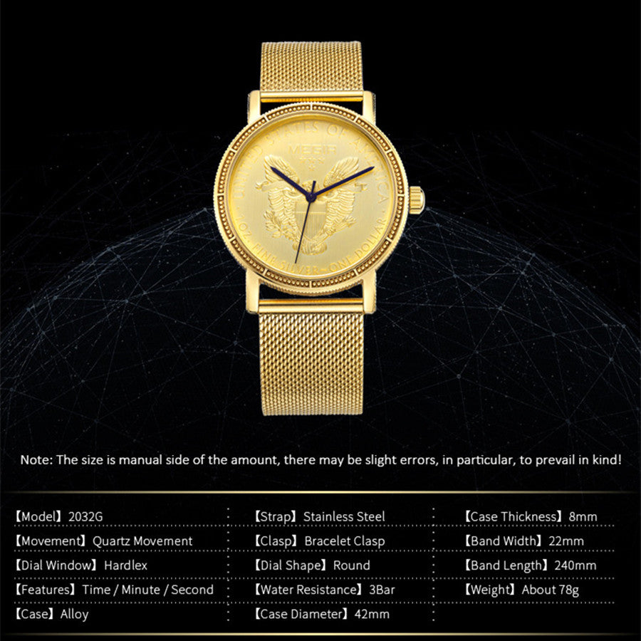 MEGIR Luxury Business Watches for Men Gold Steel Mesh Strap Men Quartz Watches Waterproof Wrist Watch Clock Reloj Hombre 2032-4