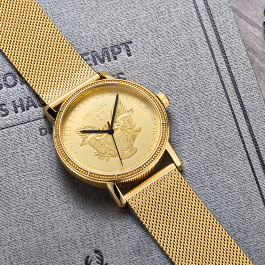 MEGIR Luxury Business Watches for Men Gold Steel Mesh Strap Men Quartz Watches Waterproof Wrist Watch Clock Reloj Hombre 2032-3