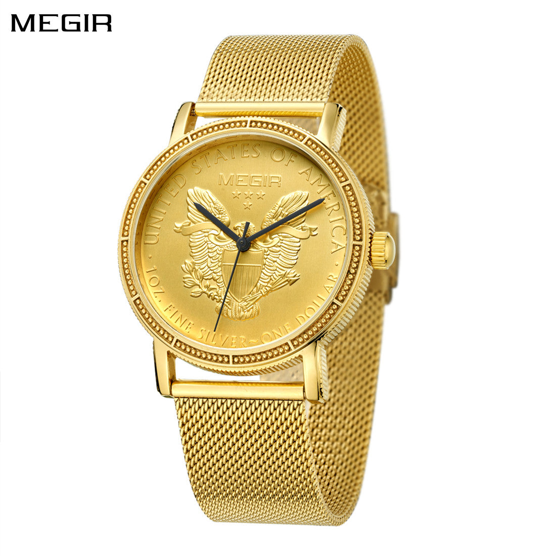 MEGIR Luxury Business Watches for Men Gold Steel Mesh Strap Men Quartz Watches Waterproof Wrist Watch Clock Reloj Hombre 2032-0