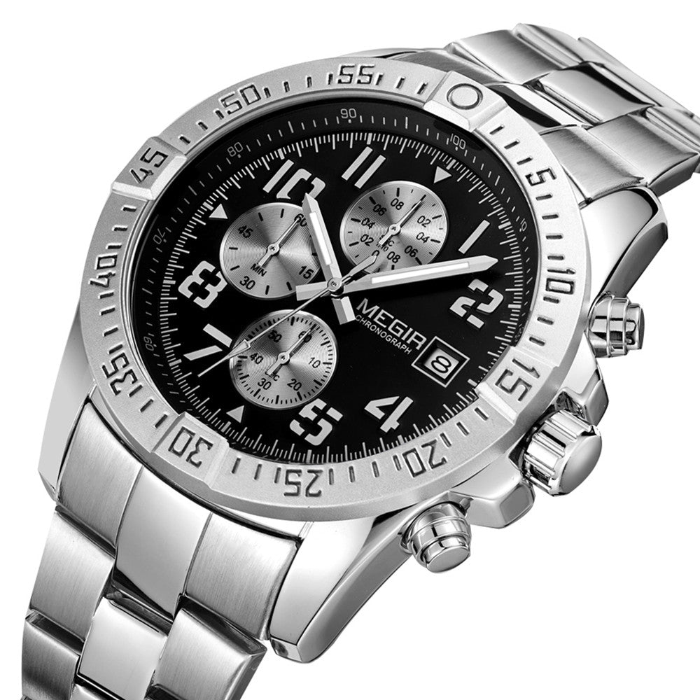 MEGIR Men's Business Quartz Watches Top Luxury Brand Casual Wristwatch Waterproof Date Clock Stainless Steel Man Chronograph-8