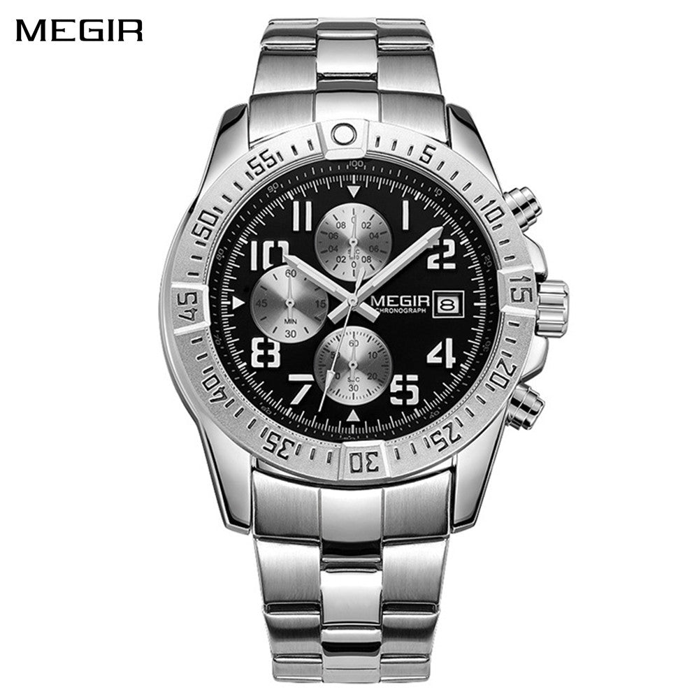 MEGIR Men's Business Quartz Watches Top Luxury Brand Casual Wristwatch Waterproof Date Clock Stainless Steel Man Chronograph-0