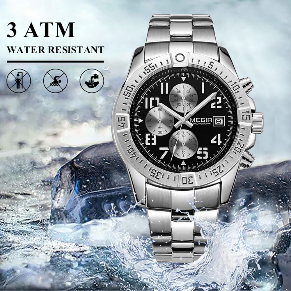 MEGIR Men's Business Quartz Watches Top Luxury Brand Casual Wristwatch Waterproof Date Clock Stainless Steel Man Chronograph-7