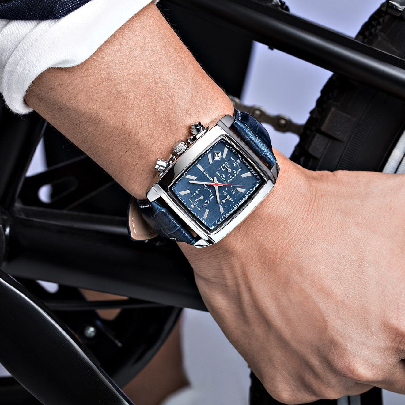 MEGIR Watch Men Business Wristwatch Rectangle Quartz Military Watches Waterproof Luminous Leather Casual Moda Clock Reloj Hombre-4