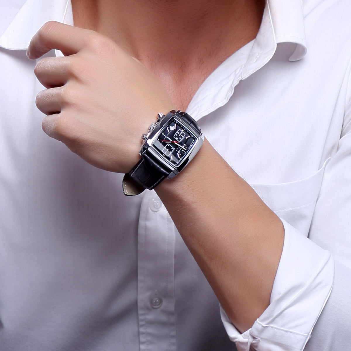 MEGIR Watch Men Business Wristwatch Rectangle Quartz Military Watches Waterproof Luminous Leather Casual Moda Clock Reloj Hombre-3