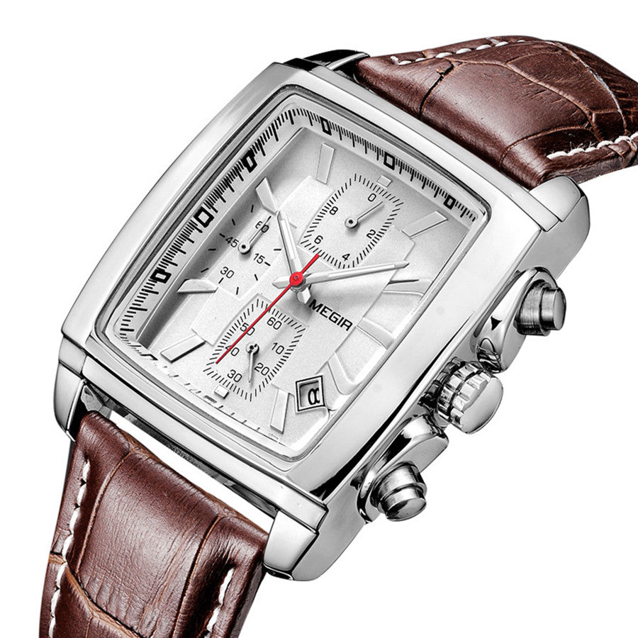 MEGIR Watch Men Business Wristwatch Rectangle Quartz Military Watches Waterproof Luminous Leather Casual Moda Clock Reloj Hombre-6