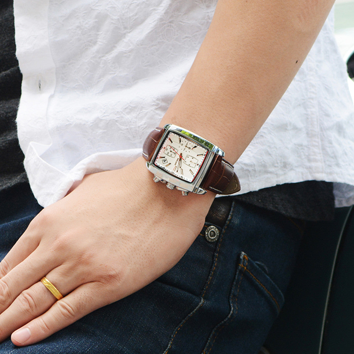 MEGIR Watch Men Business Wristwatch Rectangle Quartz Military Watches Waterproof Luminous Leather Casual Moda Clock Reloj Hombre-2