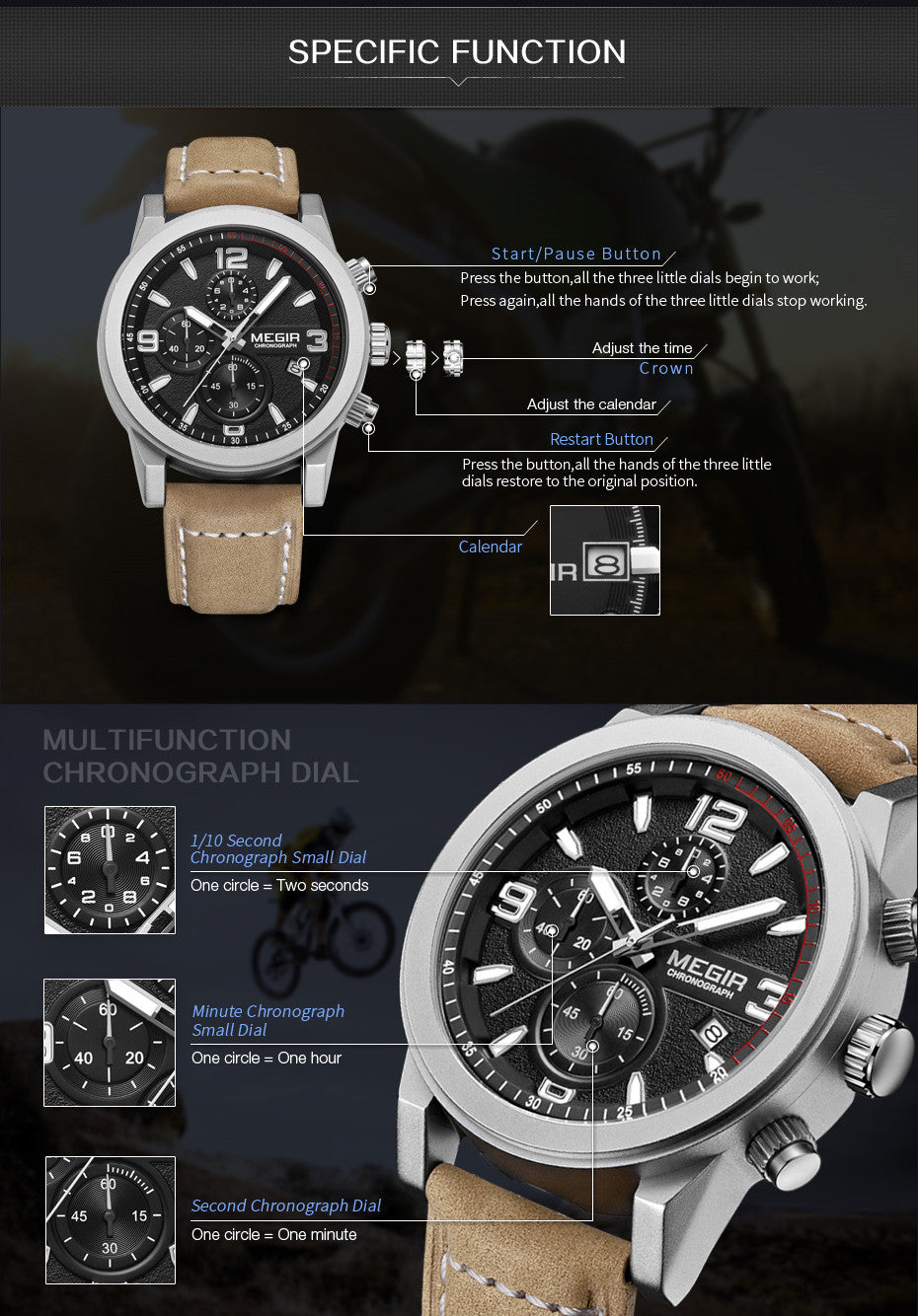 MEGIR Original Brand Luxury Watch Men's Sport Watches Leather Strap Watch Quartz Wristwatches Luminous Casual Relogio Masculino-10