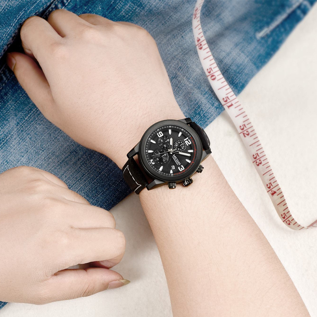 MEGIR Original Brand Luxury Watch Men's Sport Watches Leather Strap Watch Quartz Wristwatches Luminous Casual Relogio Masculino-4