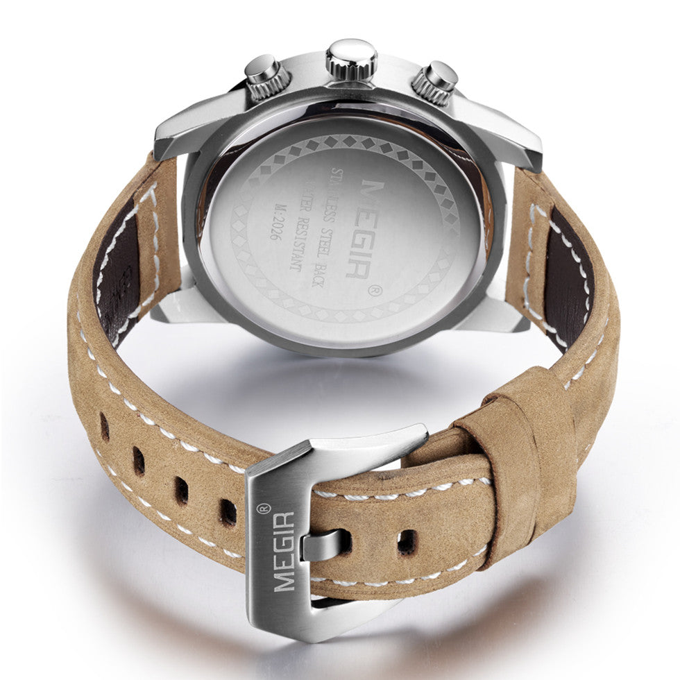 MEGIR Original Brand Luxury Watch Men's Sport Watches Leather Strap Watch Quartz Wristwatches Luminous Casual Relogio Masculino-8