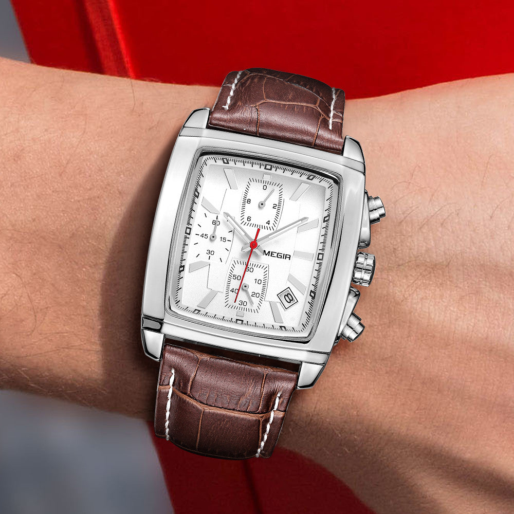 MEGIR Watch Men Business Wristwatch Rectangle Quartz Military Watches Waterproof Luminous Leather Casual Moda Clock Reloj Hombre-1