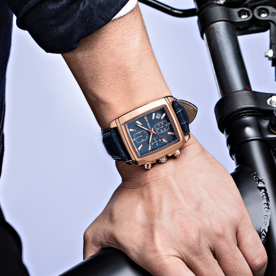 MEGIR Watch Men Business Wristwatch Rectangle Quartz Military Watches Waterproof Luminous Leather Casual Moda Clock Reloj Hombre-5