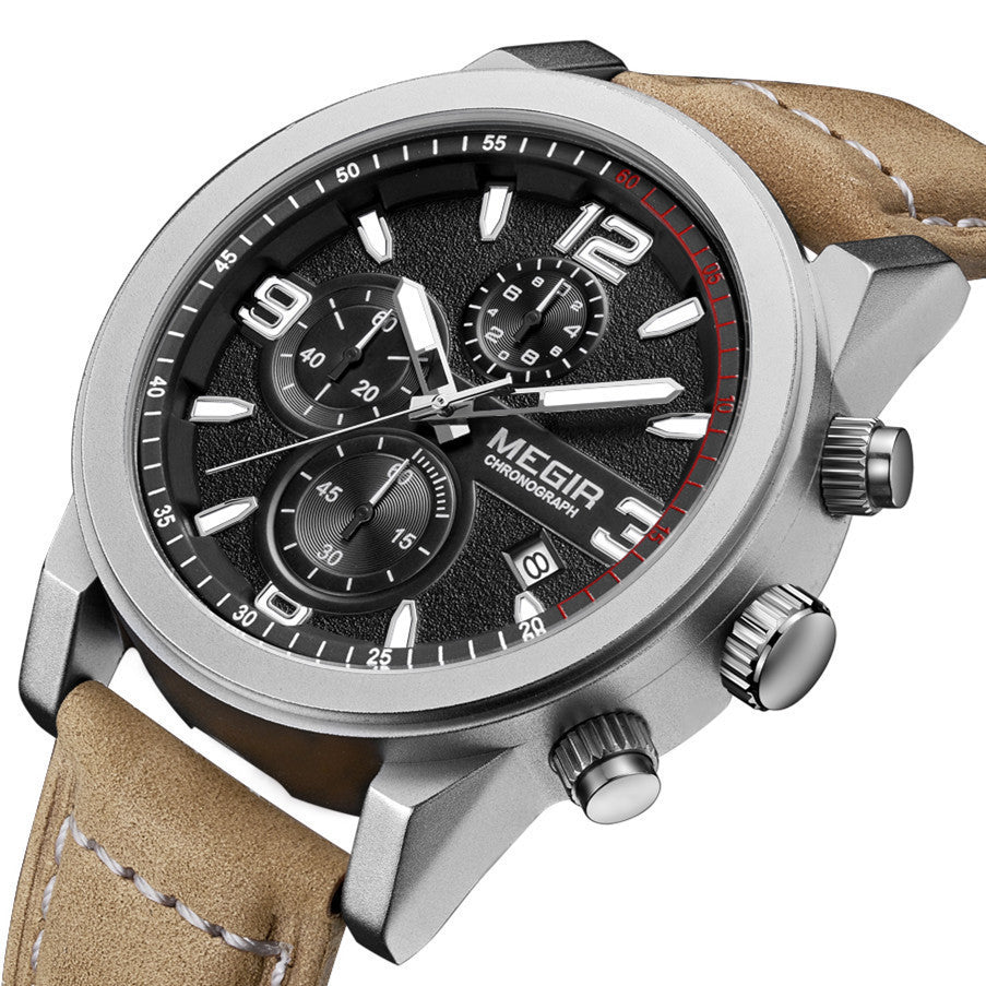 MEGIR Original Brand Luxury Watch Men's Sport Watches Leather Strap Watch Quartz Wristwatches Luminous Casual Relogio Masculino-5