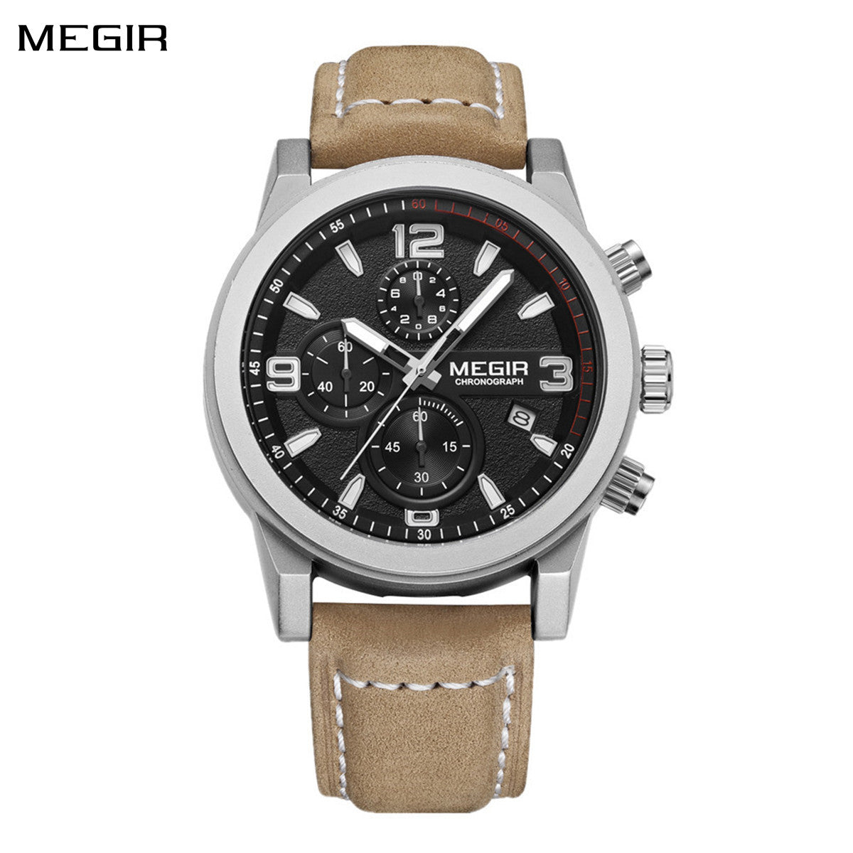 MEGIR Original Brand Luxury Watch Men's Sport Watches Leather Strap Watch Quartz Wristwatches Luminous Casual Relogio Masculino-0