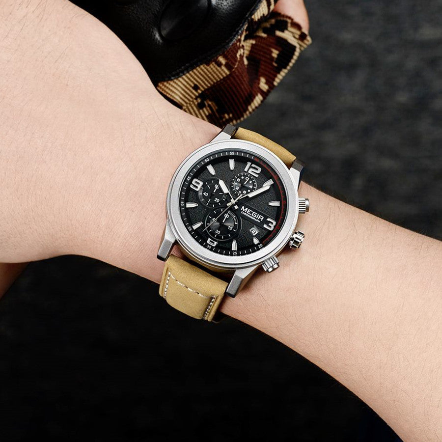 MEGIR Original Brand Luxury Watch Men's Sport Watches Leather Strap Watch Quartz Wristwatches Luminous Casual Relogio Masculino-1