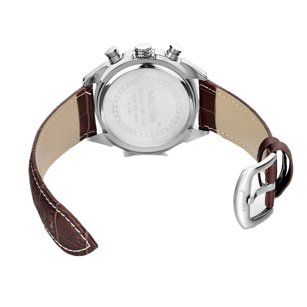 MEGIR Men Watches Original Fashion Leather Quartz Wristwatch Top Brand Military Chronograph Big Dial Sports Clock Reloj Hombre-6